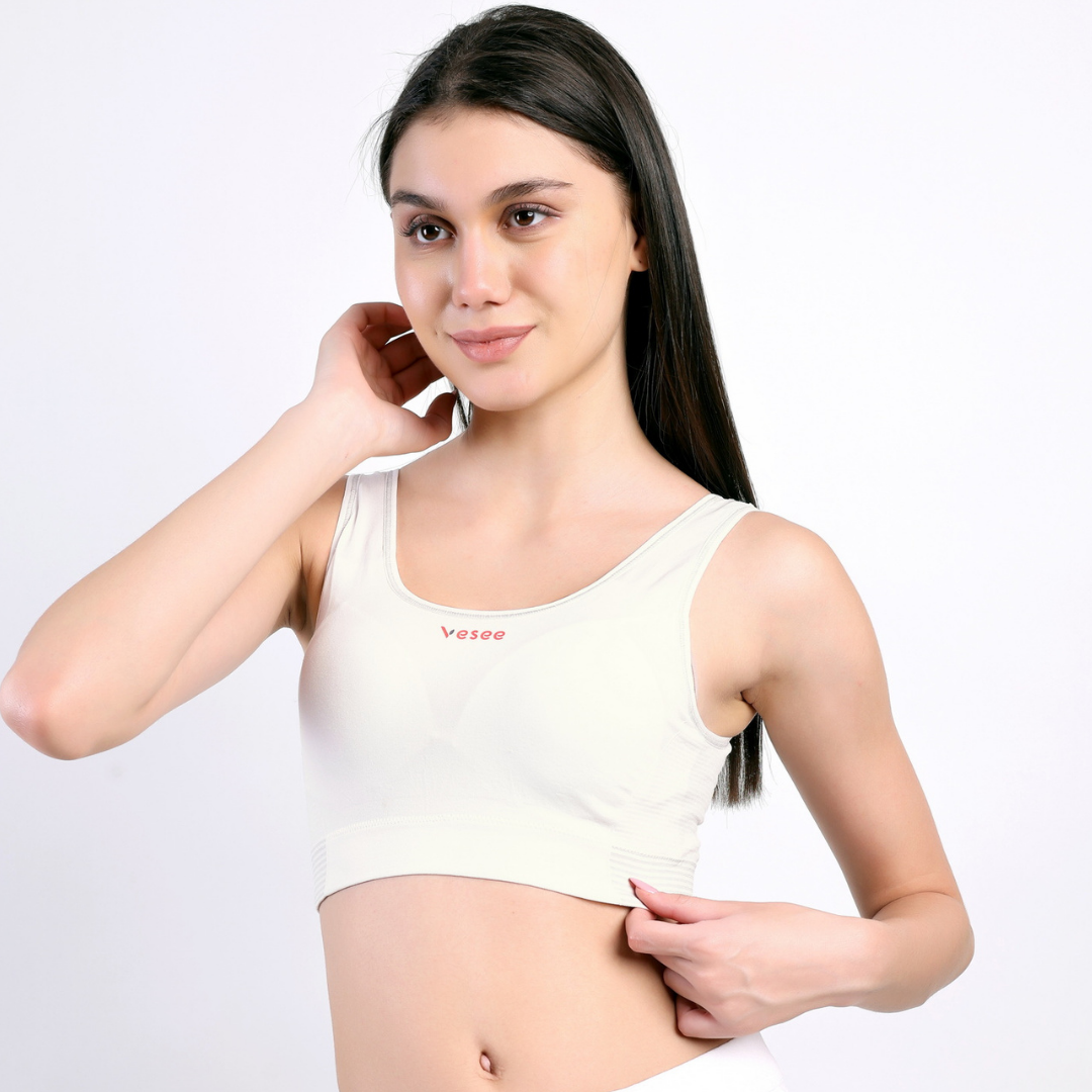 Active Bamboo Cotton Padded Bra - White - FREE SIZE