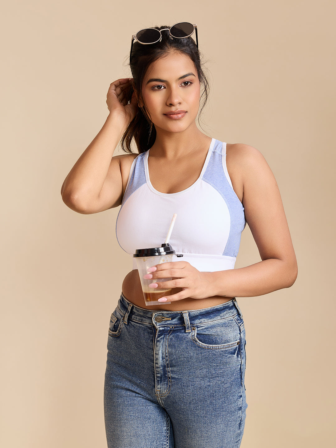 ⁠Air Touch Seamless Bra – Milange Blue