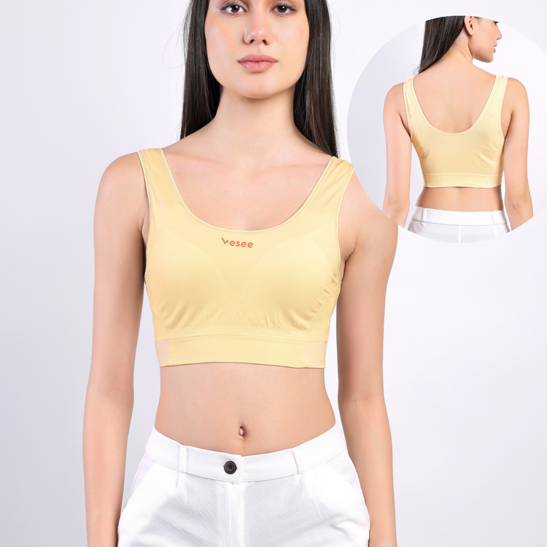 Active Bamboo Cotton Padded Bra - Dark Beige - FREE SIZE