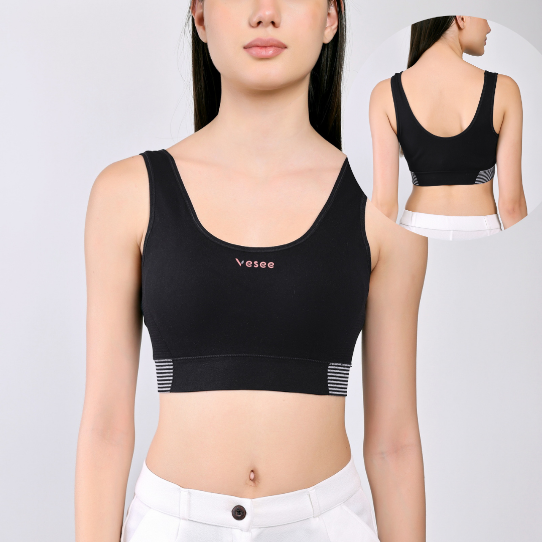 Active Bamboo Cotton Padded Bra - Black - FREE SIZE