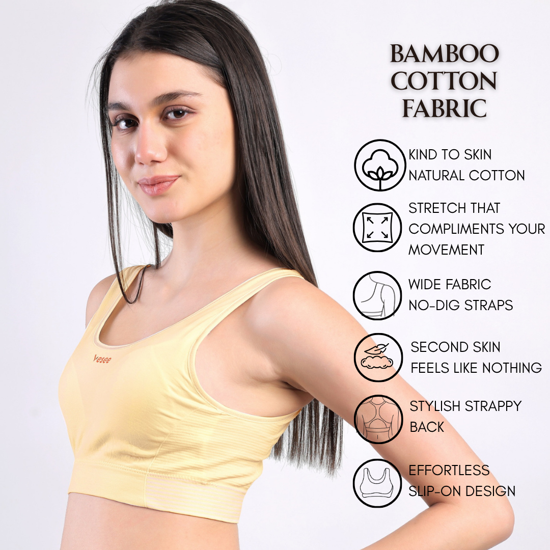 Active Bamboo Cotton Padded Bra - Dark Beige - FREE SIZE