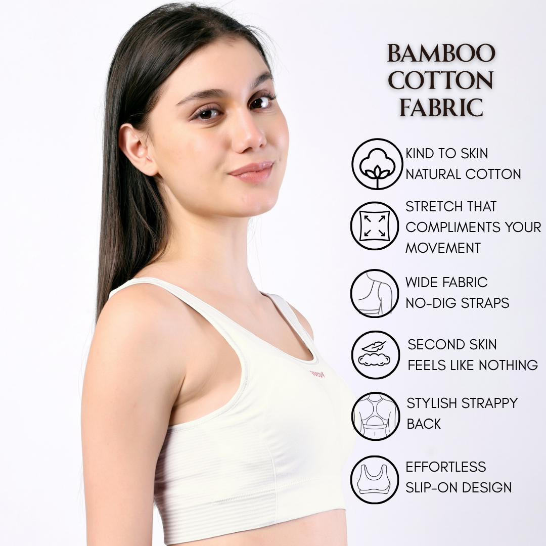 Active Bamboo Cotton Padded Bra - White - FREE SIZE